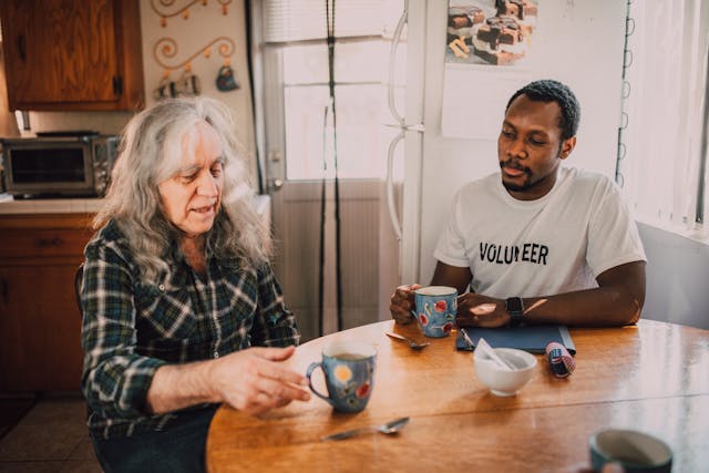 Two people having coffee