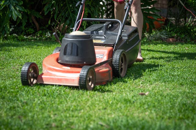 Lawn mower being pushed